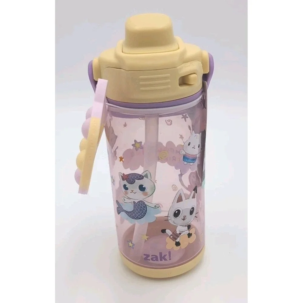 Zak Designs 16oz Beacon Gabbys Dollhouse Straw Bottle Fun Popper New With Tag